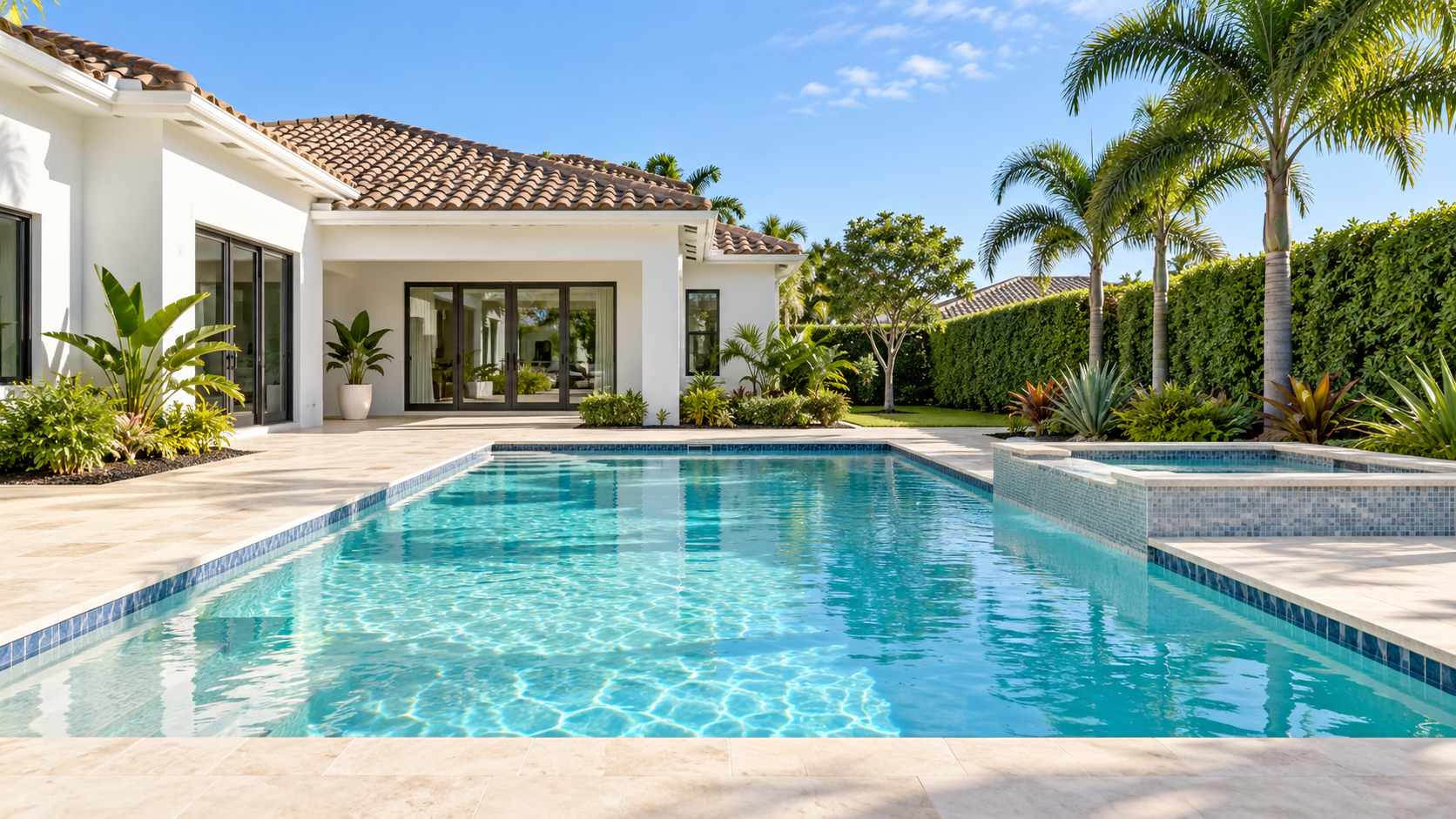 Clean, sparkling backyard pool maintained by Northstar Pool & Spa in West Boynton Beach